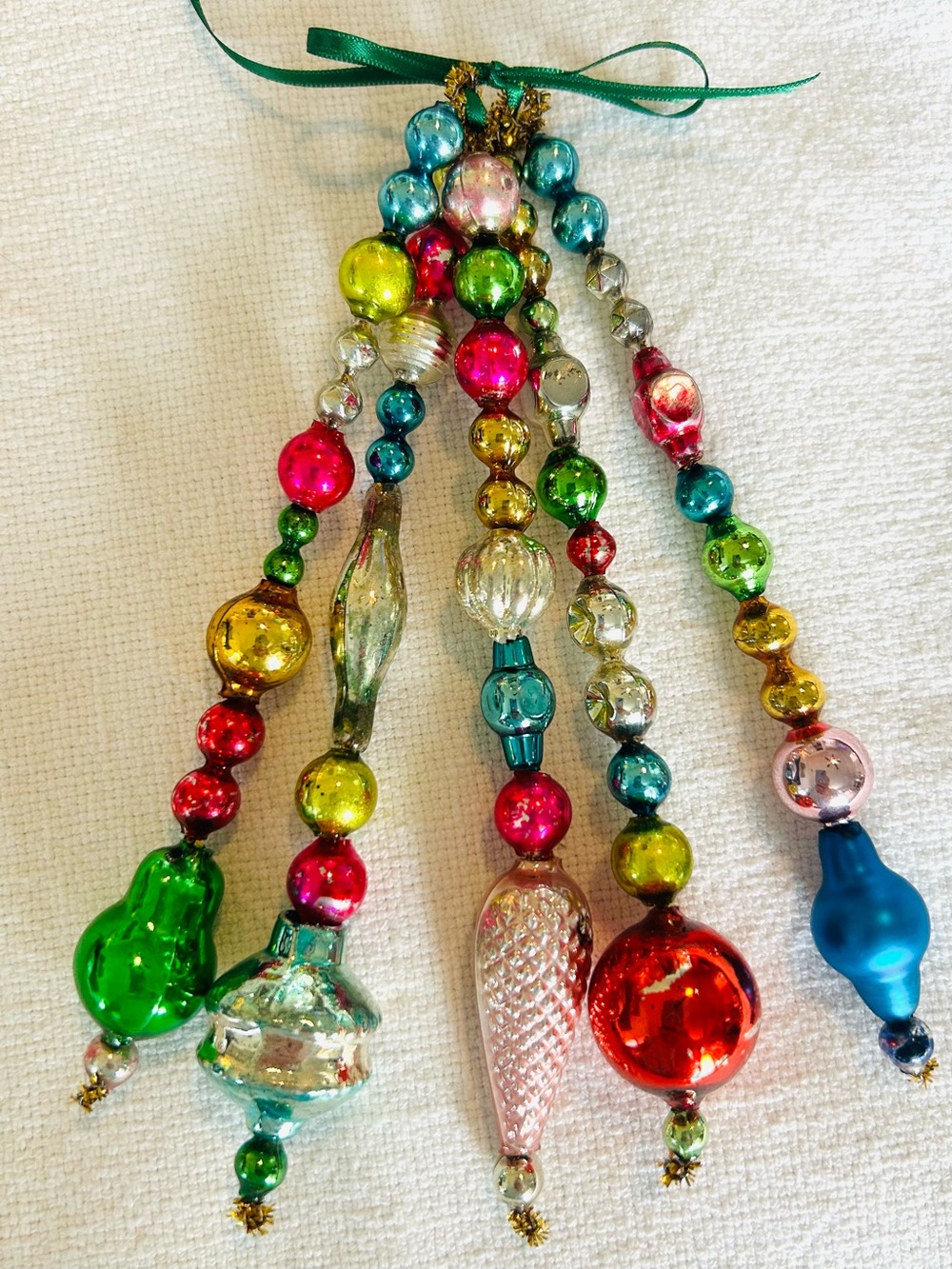 Vintage repurposed Mercury glass garland bead icicle holiday Christmas ornaments